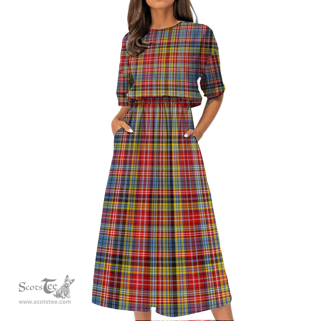 Scottish Ogilvie of Airlie Ancient Tartan Womens Elastic Waist Dress Tartan Plaid Dress