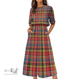 Scottish Ogilvie of Airlie Ancient Tartan Womens Elastic Waist Dress Tartan Plaid Dress
