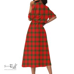 Scottish MacQuarrie Modern Tartan Crest Womens Elastic Waist Dress Tartan Plaid Dress