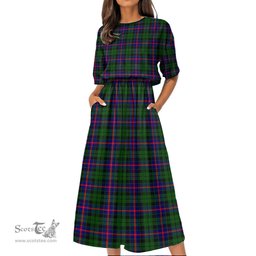 Scottish Morrison Modern Tartan Womens Elastic Waist Dress Tartan Plaid Dress