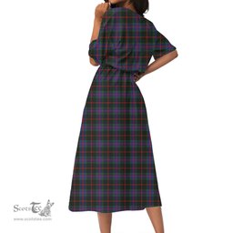 Scottish Nairn Tartan Crest Womens Elastic Waist Dress Tartan Plaid Dress