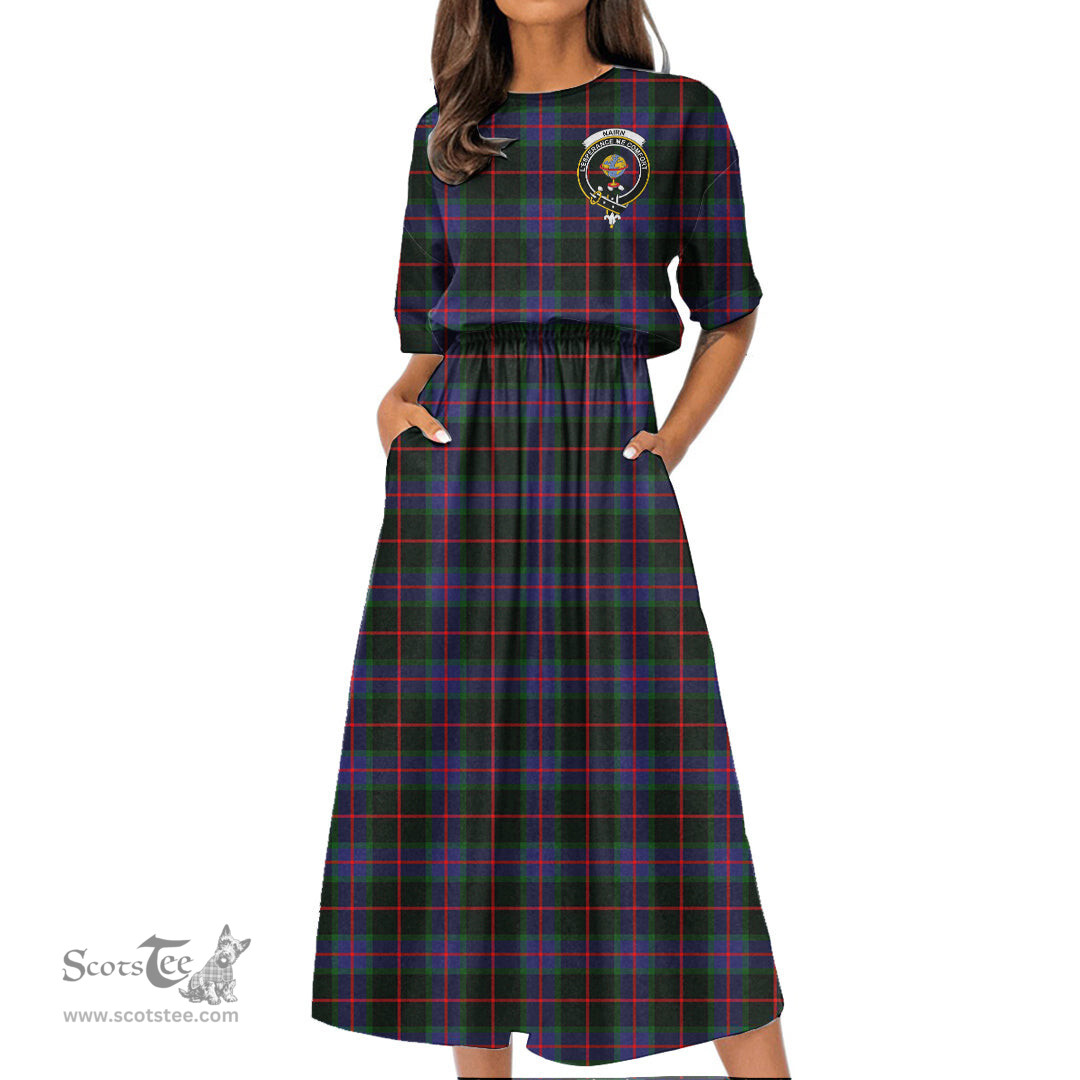 Scottish Nairn Tartan Crest Womens Elastic Waist Dress Tartan Plaid Dress