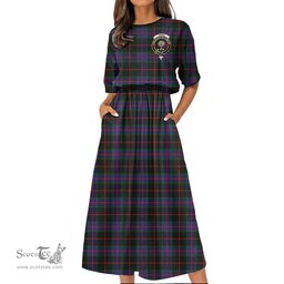 Scottish Nairn Tartan Crest Womens Elastic Waist Dress Tartan Plaid Dress