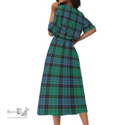 Scottish Stewart Old Ancient Tartan Womens Elastic Waist Dress Tartan Plaid Dress