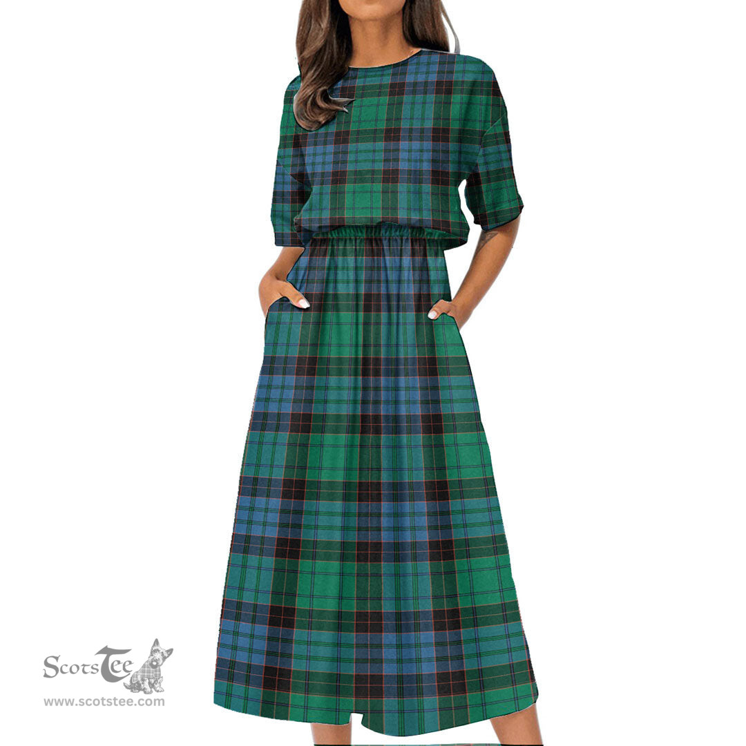 Scottish Stewart Old Ancient Tartan Womens Elastic Waist Dress Tartan Plaid Dress