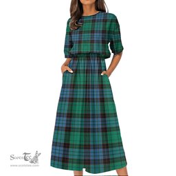 Scottish Stewart Old Ancient Tartan Womens Elastic Waist Dress Tartan Plaid Dress