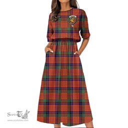 Scottish Nicolson Ancient Tartan Crest Womens Elastic Waist Dress Tartan Plaid Dress