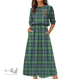 Scottish MacThomas Ancient Tartan Crest Womens Elastic Waist Dress Tartan Plaid Dress