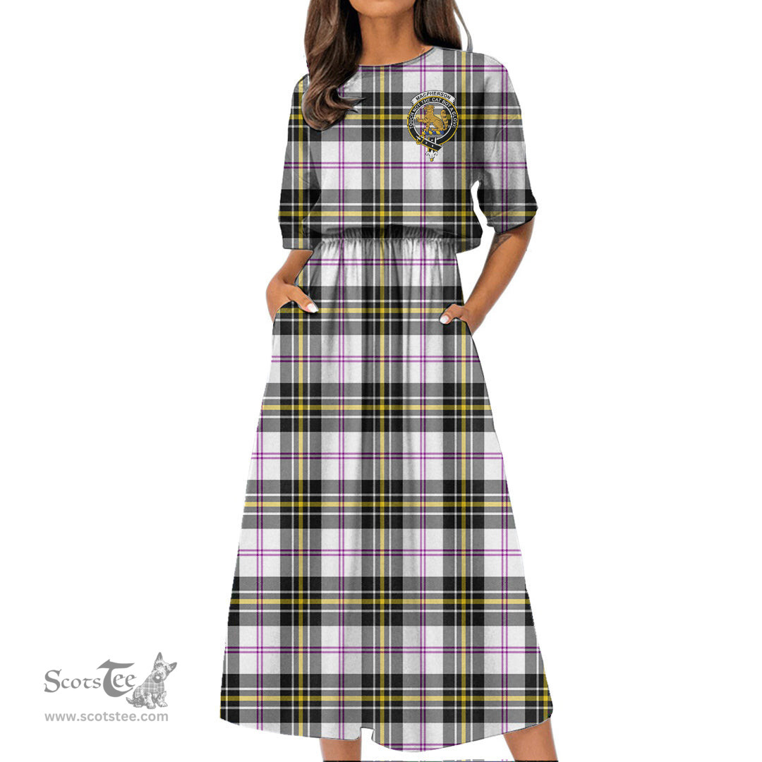 Scottish MacPherson Dress Modern Tartan Crest Womens Elastic Waist Dress Tartan Plaid Dress