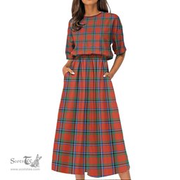 Scottish Sinclair Ancient Tartan Womens Elastic Waist Dress Tartan Plaid Dress