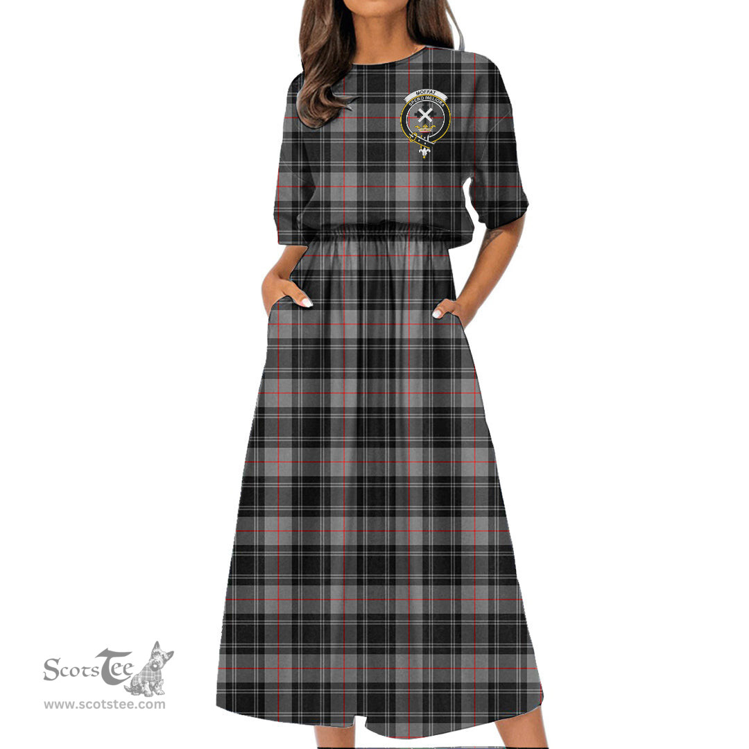 Scottish Moffat Modern Tartan Crest Womens Elastic Waist Dress Tartan Plaid Dress