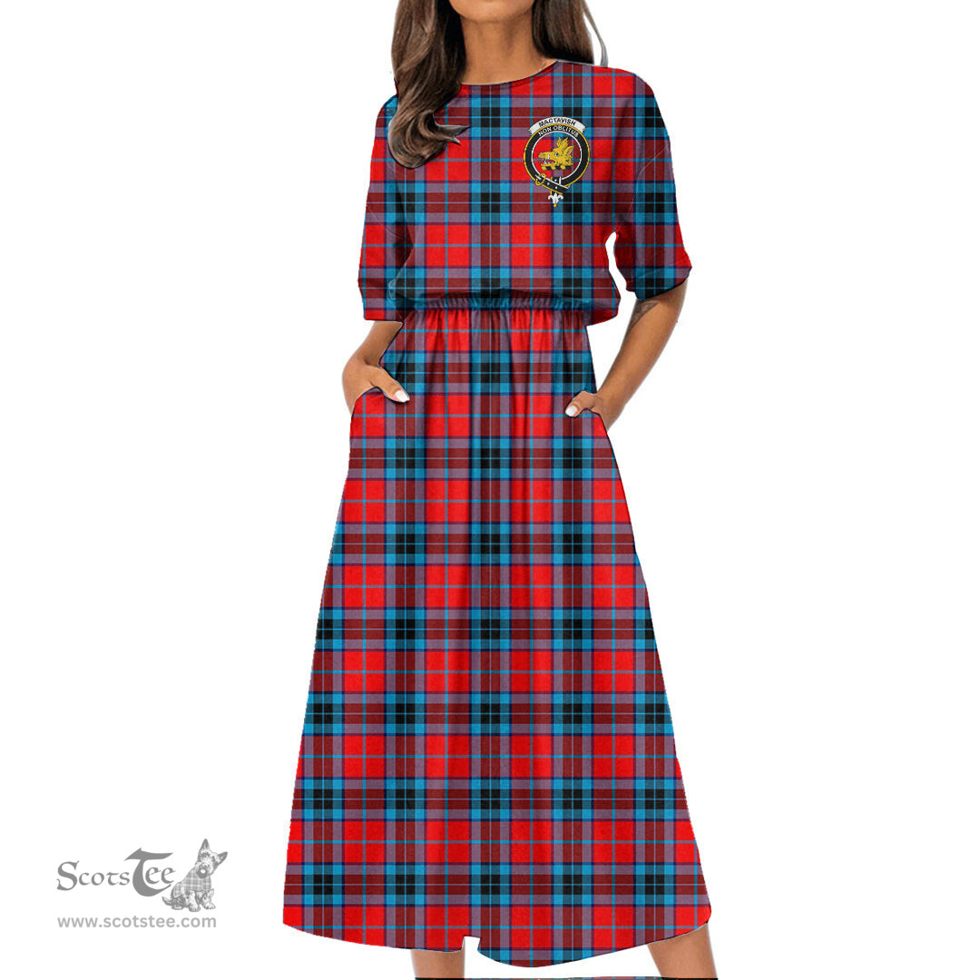Scottish MacTavish Modern Tartan Crest Womens Elastic Waist Dress Tartan Plaid Dress