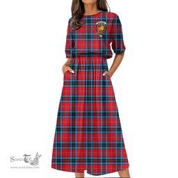 Scottish MacTavish Modern Tartan Crest Womens Elastic Waist Dress Tartan Plaid Dress