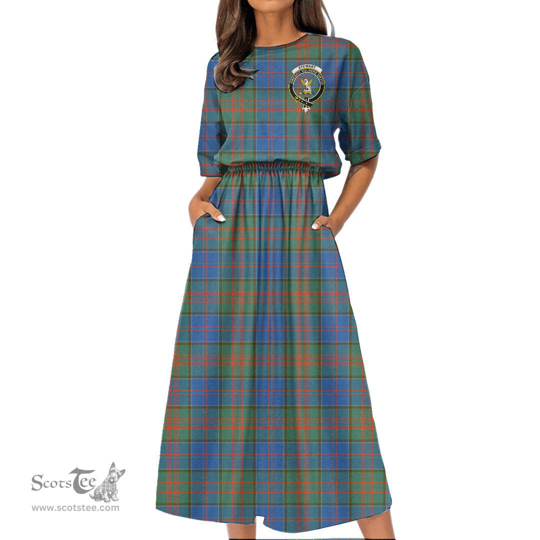Scottish Stewart of Appin Hunting Ancient Tartan Crest Womens Elastic Waist Dress Tartan Plaid Dress