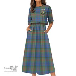 Scottish Stewart of Appin Hunting Ancient Tartan Crest Womens Elastic Waist Dress Tartan Plaid Dress