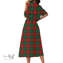 Scottish Stewart Atholl Modern Tartan Crest Womens Elastic Waist Dress Tartan Plaid Dress