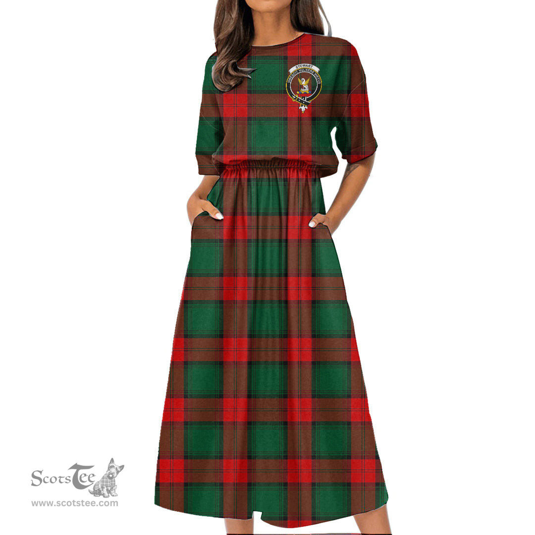 Scottish Stewart Atholl Modern Tartan Crest Womens Elastic Waist Dress Tartan Plaid Dress