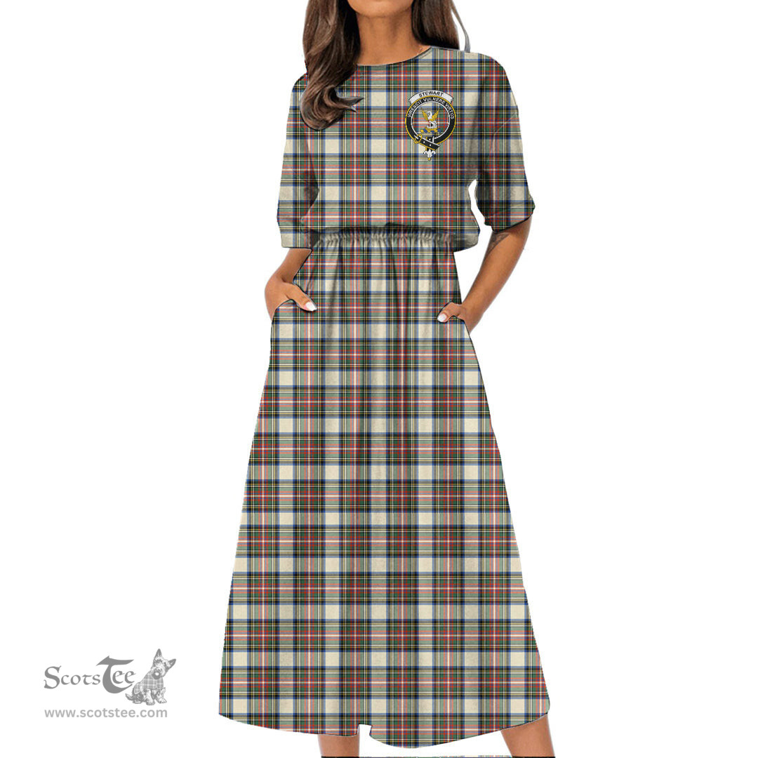 Scottish Stewart Dress Ancient Tartan Crest Womens Elastic Waist Dress Tartan Plaid Dress