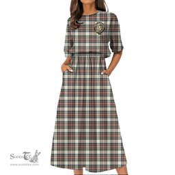Scottish Stewart Dress Ancient Tartan Crest Womens Elastic Waist Dress Tartan Plaid Dress