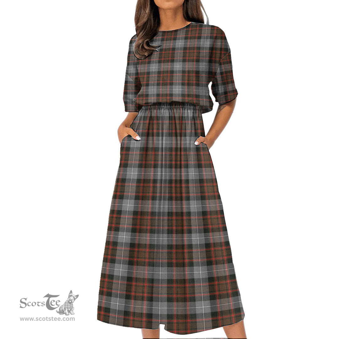Scottish MacRae Hunting Weathered Tartan Womens Elastic Waist Dress Tartan Plaid Dress