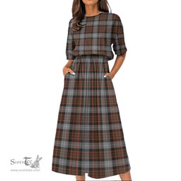 Scottish MacRae Hunting Weathered Tartan Womens Elastic Waist Dress Tartan Plaid Dress