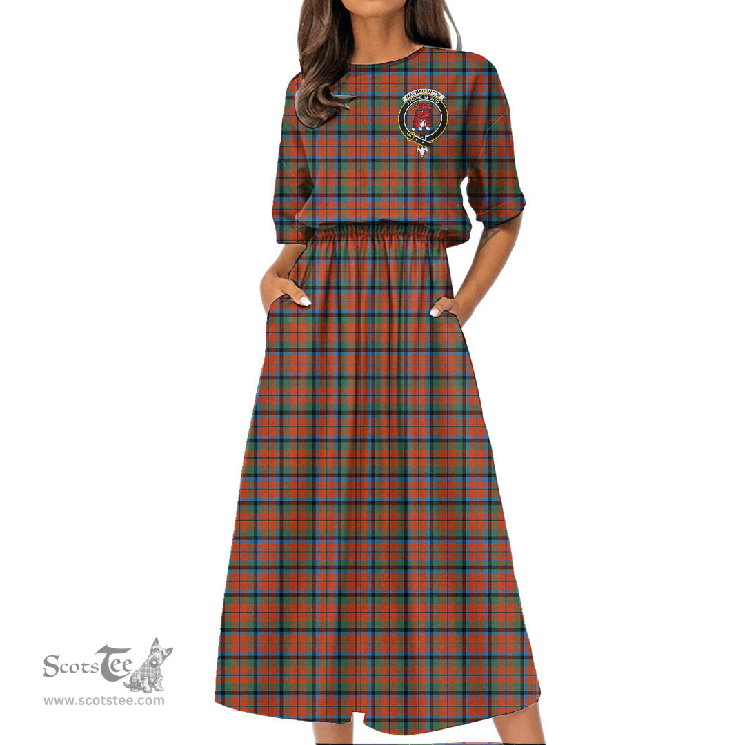 Scottish MacNaughton Ancient Tartan Crest Womens Elastic Waist Dress Tartan Plaid Dress