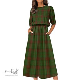 Scottish Maxwell Hunting Tartan Womens Elastic Waist Dress Tartan Plaid Dress