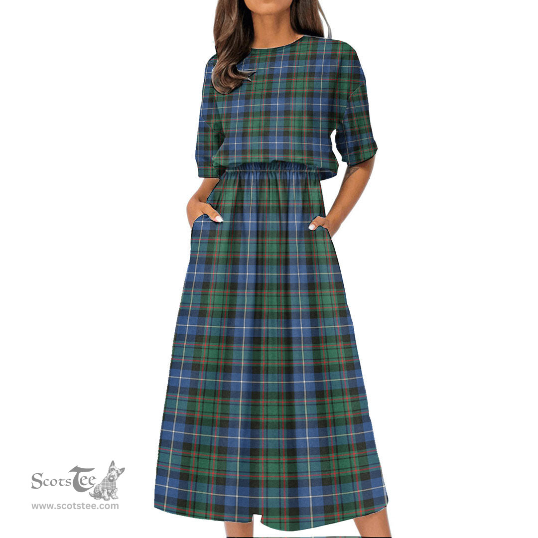 Scottish MacRae Hunting Ancient Tartan Womens Elastic Waist Dress Tartan Plaid Dress