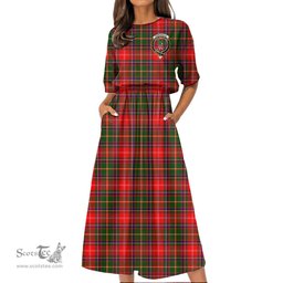 Scottish Somerville Modern Tartan Crest Womens Elastic Waist Dress Tartan Plaid Dress