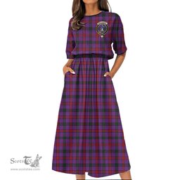 Scottish Montgomery Modern Tartan Crest Womens Elastic Waist Dress Tartan Plaid Dress
