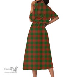 Scottish Menzies Green Modern Tartan Crest Womens Elastic Waist Dress Tartan Plaid Dress