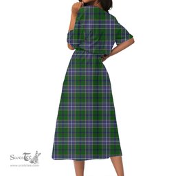 Scottish Wishart Hunting Modern Tartan Crest Womens Elastic Waist Dress Tartan Plaid Dress