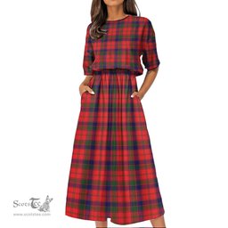 Scottish Robertson Modern Tartan Womens Elastic Waist Dress Tartan Plaid Dress