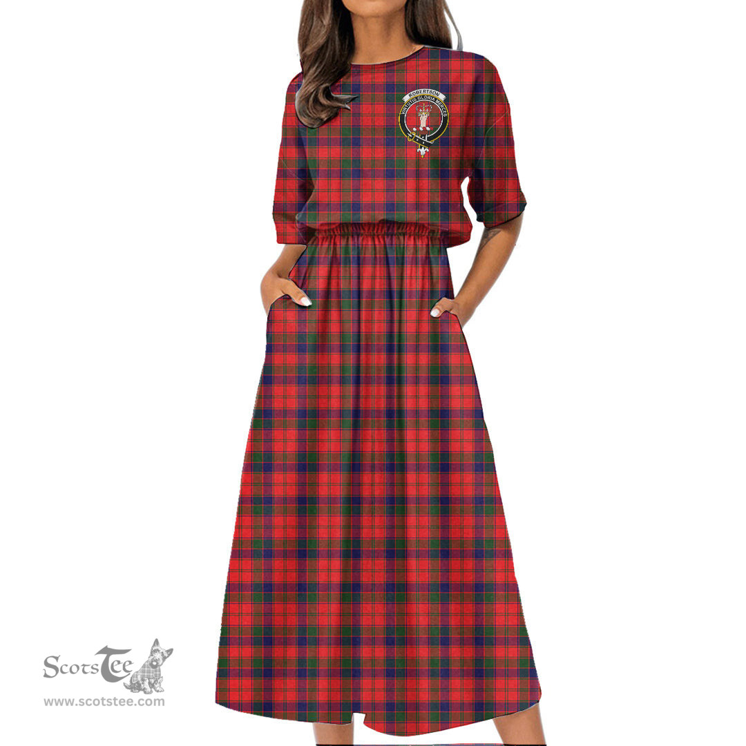 Scottish Robertson Modern Tartan Crest Womens Elastic Waist Dress Tartan Plaid Dress