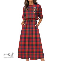Scottish Robertson Modern Tartan Crest Womens Elastic Waist Dress Tartan Plaid Dress