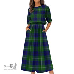Scottish Oliphant Modern Tartan Womens Elastic Waist Dress Tartan Plaid Dress