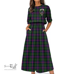 Scottish Morrison Modern Tartan Crest Womens Elastic Waist Dress Tartan Plaid Dress