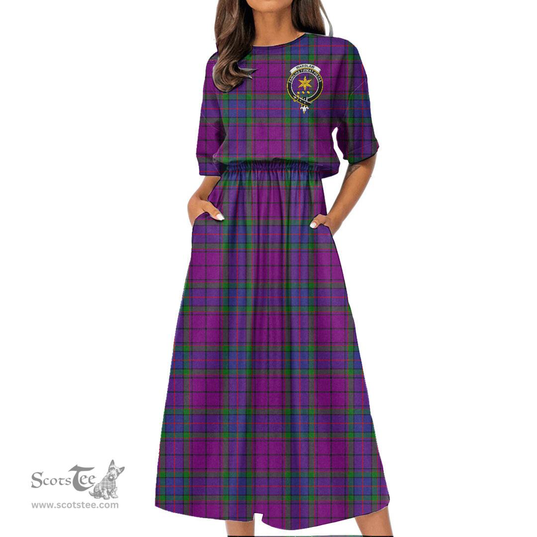 Scottish Wardlaw Modern Tartan Crest Womens Elastic Waist Dress Tartan Plaid Dress