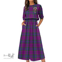 Scottish Wardlaw Modern Tartan Crest Womens Elastic Waist Dress Tartan Plaid Dress