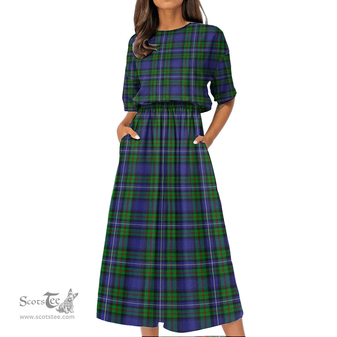 Scottish Robertson Hunting Modern Tartan Womens Elastic Waist Dress Tartan Plaid Dress