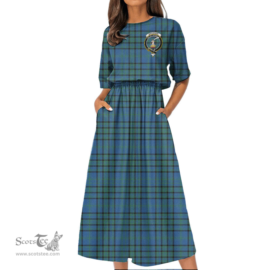Scottish Matheson Hunting Ancient Tartan Crest Womens Elastic Waist Dress Tartan Plaid Dress