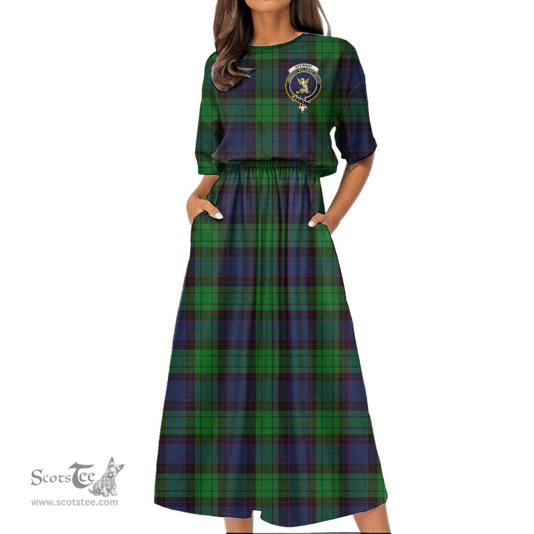 Scottish Stewart Old Modern Tartan Crest Womens Elastic Waist Dress Tartan Plaid Dress