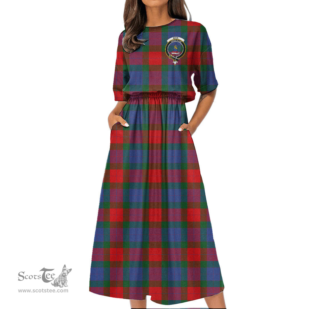 Scottish Mar Tartan Crest Womens Elastic Waist Dress Tartan Plaid Dress