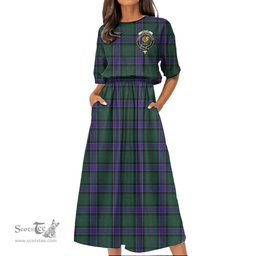 Scottish Sinclair Hunting Modern Tartan Crest Womens Elastic Waist Dress Tartan Plaid Dress