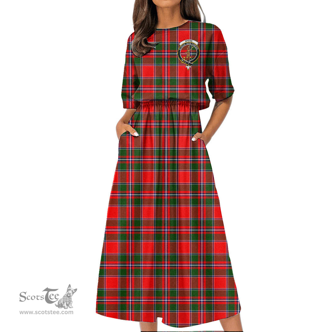 Scottish Spens Modern Tartan Crest Womens Elastic Waist Dress Tartan Plaid Dress