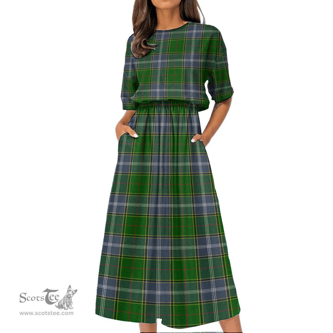 Scottish Pringle Tartan Womens Elastic Waist Dress Tartan Plaid Dress