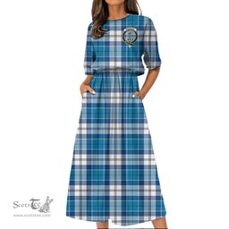 Scottish Roberton Tartan Crest Womens Elastic Waist Dress Tartan Plaid Dress
