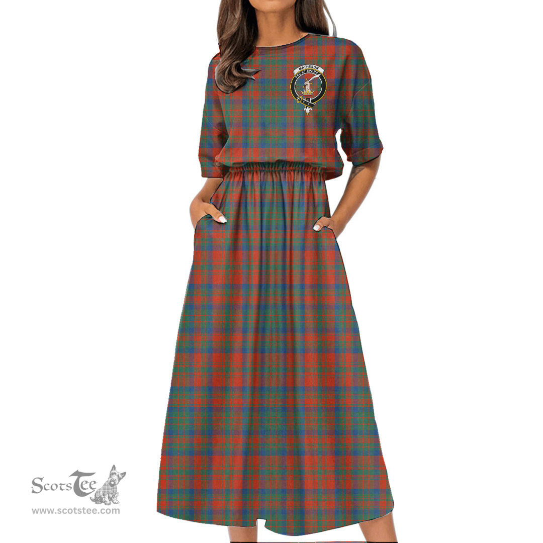 Scottish Matheson Ancient Tartan Crest Womens Elastic Waist Dress Tartan Plaid Dress