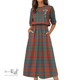 Scottish Matheson Ancient Tartan Crest Womens Elastic Waist Dress Tartan Plaid Dress