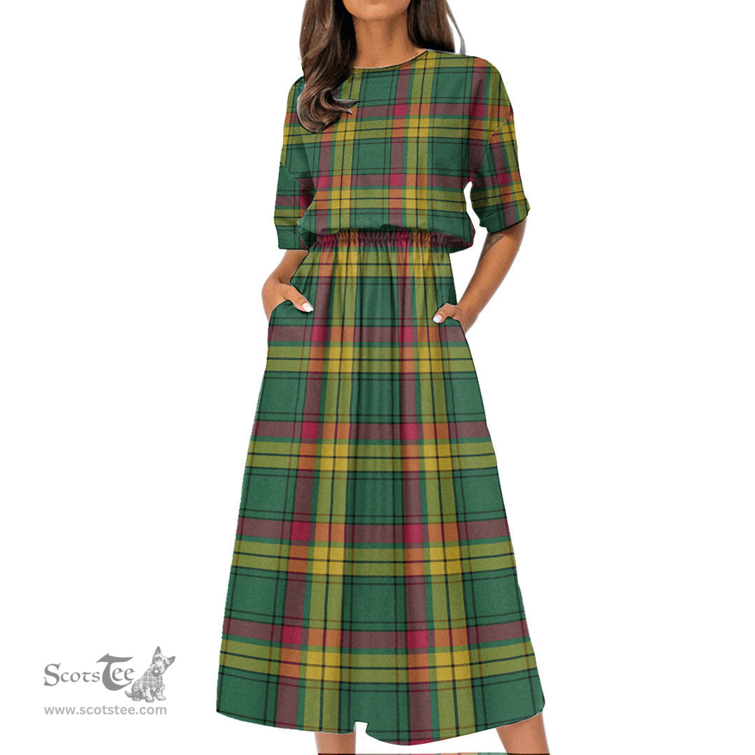 Scottish MacMillan Old Ancient Tartan Womens Elastic Waist Dress Tartan Plaid Dress